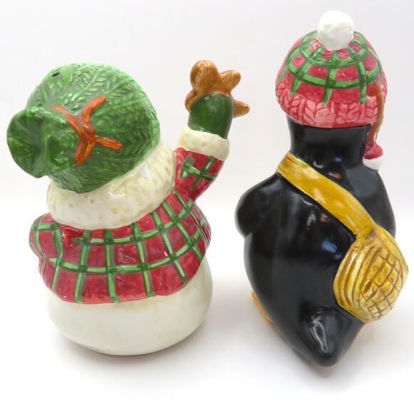 BICO Snowman & Penguin Salt & Pepper Shaker Set Ceramic Christmas Kitchen Decor - Picture 4 of 10